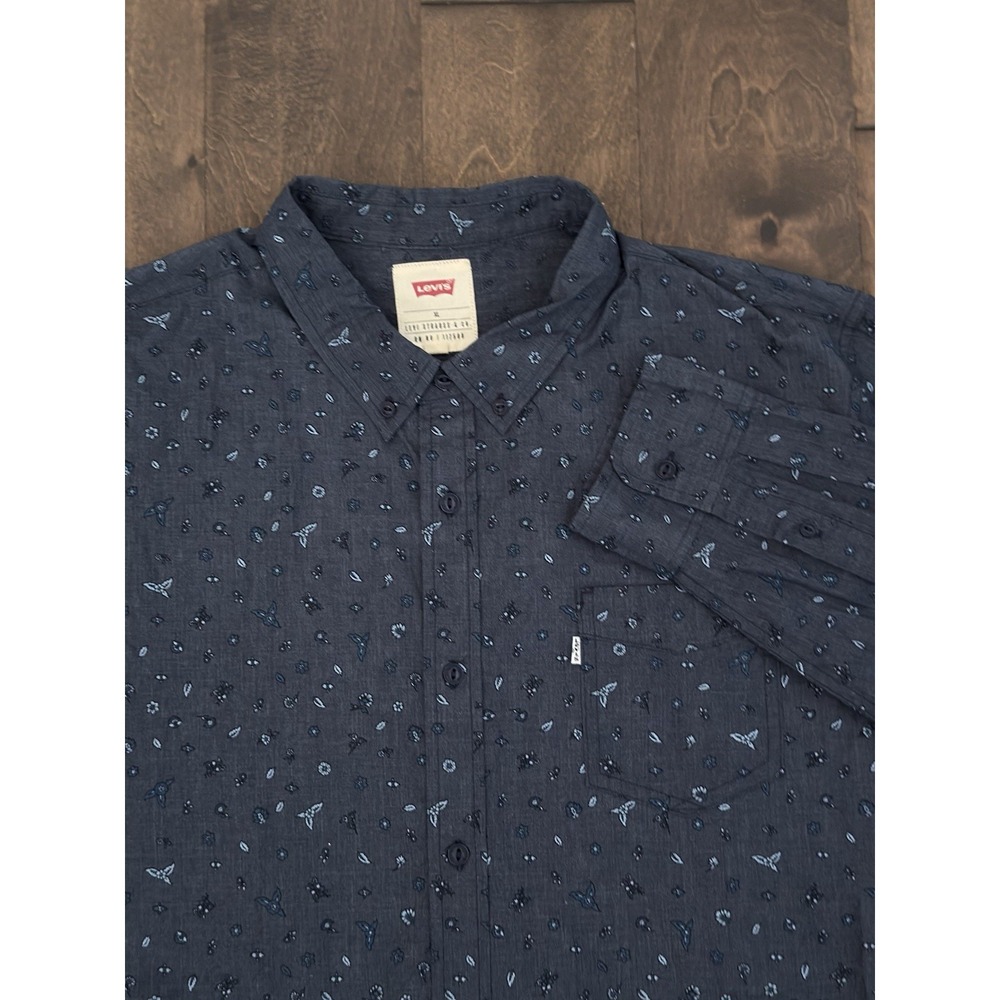 Levis Mens Dark Blue Floral Button Down Shirt XL Long Sleeve 3LYLW4822 Pocket